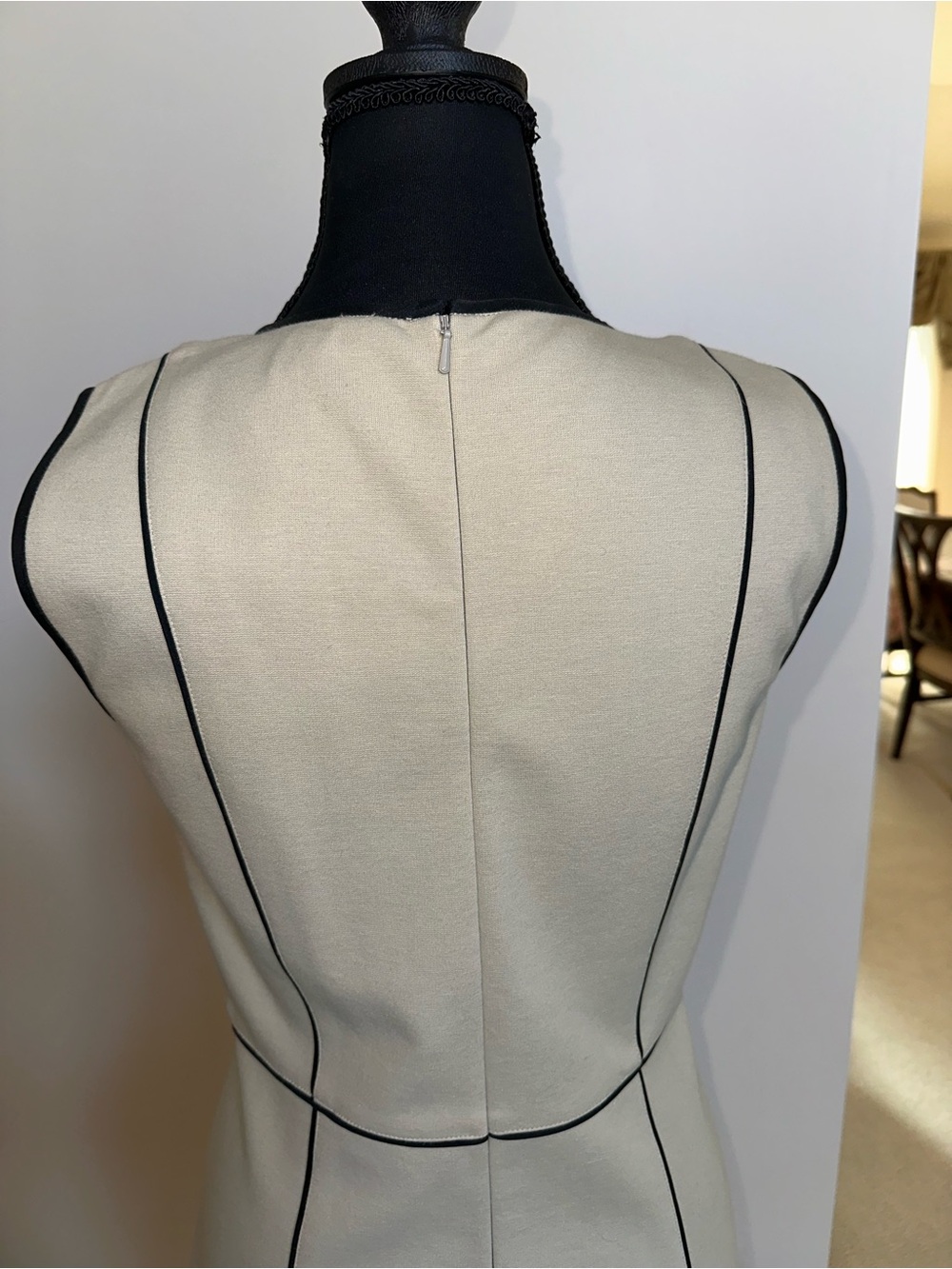 Donna Karan Gray Midi Dress with Black Piping - Picture 5 of 11